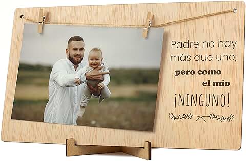 CONTRAXT Marco de Fotos Papa Dia del Padre. Marco Colgar Fotos con Pinzas 10x15 Madera Natural Ideas Regalos Detalles Originales para papa Postal dia Padre Primerizo Wonderful Originales (Padre ES)  