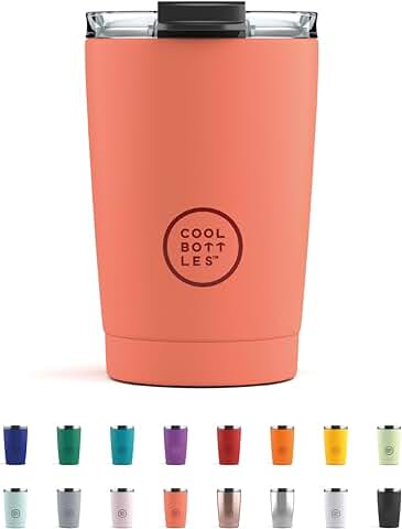 Cool Bottles - Tumbler - Vaso Térmico de Acero Inoxidable - 330 ml - Pastel Coral - Termo de Café - Tapa Hermética - Bebidas Frías 10 Horas y Calientes 5 Horas - Producto Antimanchas  