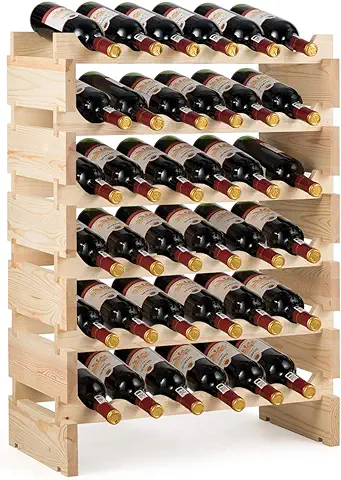 COSTWAY Botellero para 36 Botellas Soporte de Vino de Madera Botellero Apilable de 6 Niveles Estante del Vino para Salón Cocina Comedor  