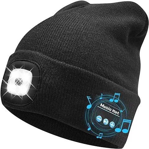 COTOP Gorro de Bluetooth Musica, Gorro LED con luz, Regalo para Hombres Mujeres, Gorro Cálido para Deporte de Invierno al Aire Libre para Esquí Senderismo Camping Ciclismo Pesca  