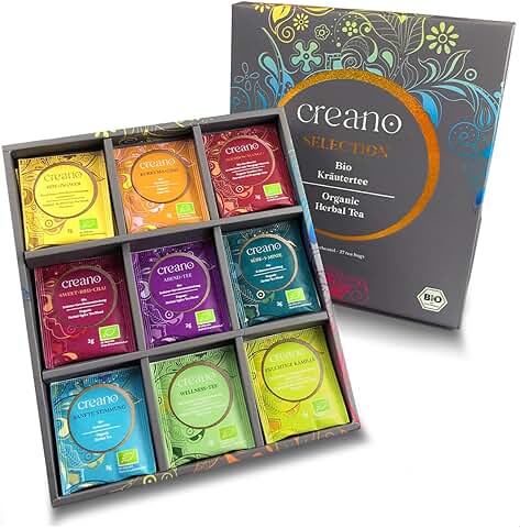 Creano Set de Regalo de té de Hierbas Orgánicas "Orgánico Herbal Tea" – 27 Bolsas de té Orgánicas en 9 Diferentes Variedades – 54 g – Novedad 2022*  