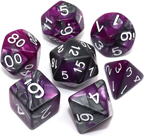 CREEBUY DND - Juego de Dados Poliédricos para Mazmorras y Dragones MTG (Mezcla de Violeta-Plata)  