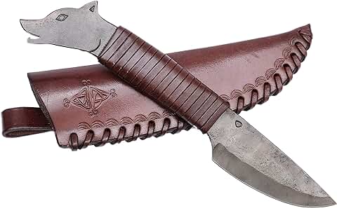 Cuchillo de Acero Forjado a mano con Cabeza de lobo y hoja Puntiaguda con Funda de piel Auténtica en Color Marrón – Para Amantes del arte y la Cultura, Longitud Total 23 cm Cuchillo de Acero Forjado a mano con Cabeza de lobo y hoja Puntiaguda con Funda de piel Auténtica en Color Marrón – Para Amantes del arte y la Cultura, Longitud Total 23 cm