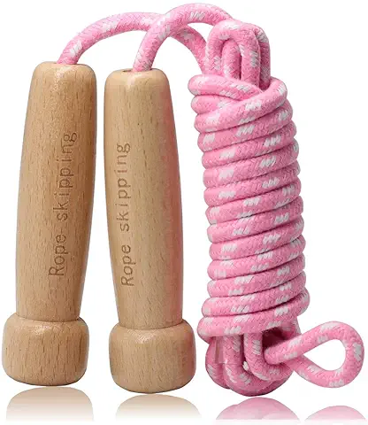 Cuerda para Saltar Skipping Rope Ajustable con Mango de Madera para Niños y Adultos, Adecuado para el Juego Escolar o Actividad al Aire Libre, Longitud 9.8Ft/3M  