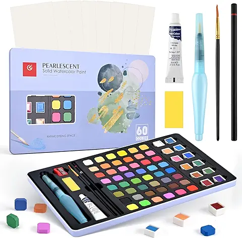 Cugybue Acuarelas, 60 Colores Pintura de Acuarela en Cajas Portátiles, Juegos de Acuarela de Viaje arte Kit Pintura de Acuarelas para Niños, Principiantes, Artistas y Aficionados a la Pintura,Azul  