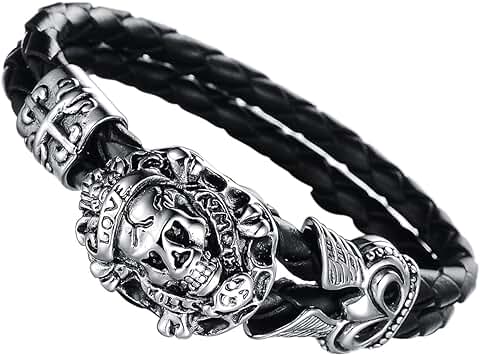 Cupimatch Pulsera Calavera Hombre Mujer Estilo Gótico Biker Brazalete Cráneo Punk Cadena Acero Joyería de Moda Regalo Cumpleaños  