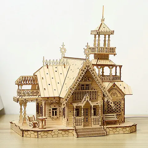 Cuteefun Puzzle de Madera 3D Castillo Kit, Kit Modelo de Arquitectura, Kit de Construcción de Madera para Adultos, Juego de Construcción Mecánica de Madera, Regalo para Cumpleaños Día del Padre  