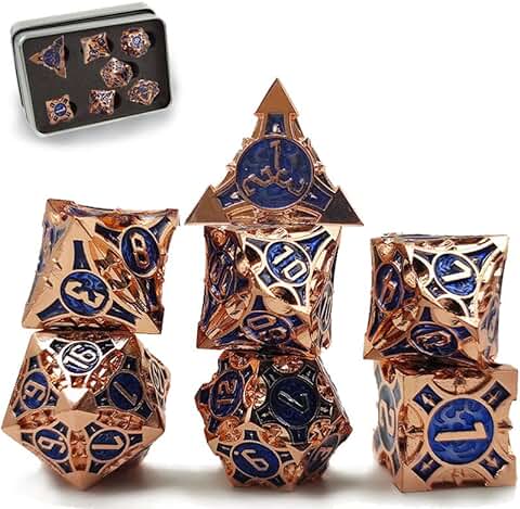 Dados Set D&D, Tuercas D&D Metal, Tuercas Poliédricas, RPG Tuercas Poliédicas Metal, Juego 7 Tuercas, Dungeons and Dragons, Juego Poliédricos Pathfinder (Bronce 4)  