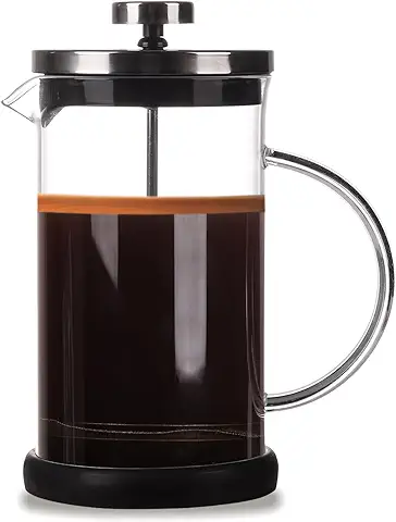 DATEFUN Cafetera Francesa, 600ml Cafetera Embolo Portátil con Triple Filtro, Vidrio de Borosilicato y Filtro Acero Inoxidable, Ideal para Café y Té (Transparente/Plata)  