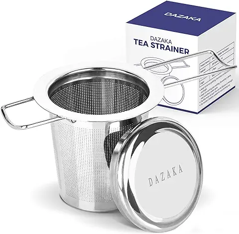 DAZAKA Infusor te Filtro te Para Taza Infusionador 304 Inoxidable Colador de té Para té Suelto, Tetera con Tapa, Asa Plegable, Para Tazas Grandes y Pequeñas  