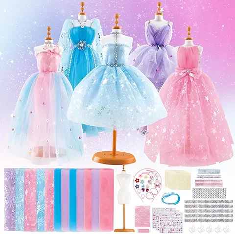 DeAO Fashion Design Kit,Kit De Diseño De Moda para Niñas con Maniquíes la Tela Accesorios,Kit De Manualidades,Juguetes De Aprendizaje, Kit De Costura para Niños, De Cumpleaños Regalo Niñas 8+ Años  