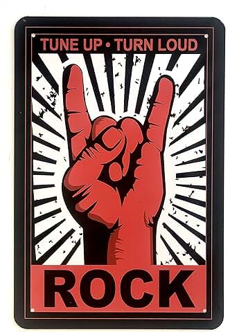 DiiliHiiri Rock on - Rock 'n' Roll - Heavy Metal - Headbanging - Cartel de Chapa Vintage Decoración, Letrero A4 Estilo Antiguo de Metálico Retro (Rock)  