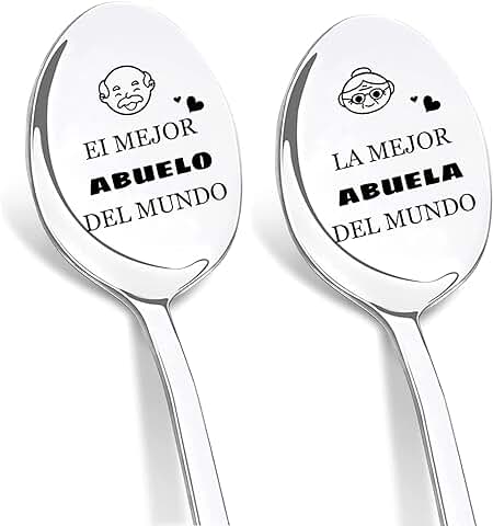 DIKARIYA Regalo para Abuela y Abuelo,Juego De Cuchara,Cucharas Café Acero INOX,Cuchara de Postre,Regalos Originales para Abuela Abuelo,Regalos para Cumpleaños Navidad Dia de la Abuela de Nietos y  