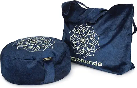 DiMonde Zafu - Cojín de Meditación y Yoga Redondo con Bolsa Gamuza – Funda Extraíble y Lavable – Relleno de Cáscaras de Trigo Sarraceno– Asa Lateral – Mandala – Altura 13 cm – Diámetro 33 cm  