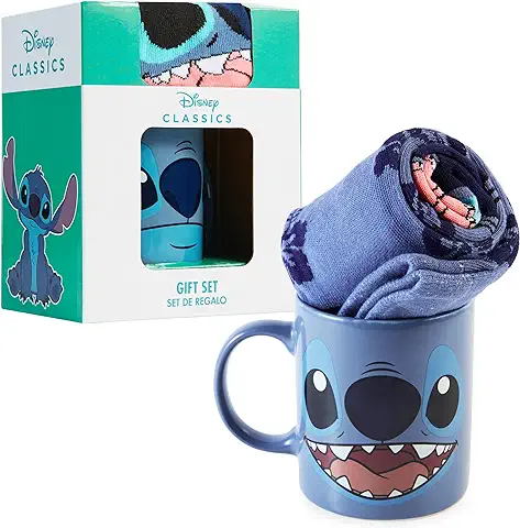 Disney Taza Set Tazas y Calcetines Mickey Minnie Marie Aristogatos Lilo y Stitch Regalos (Azul Oscuro Stitch)  