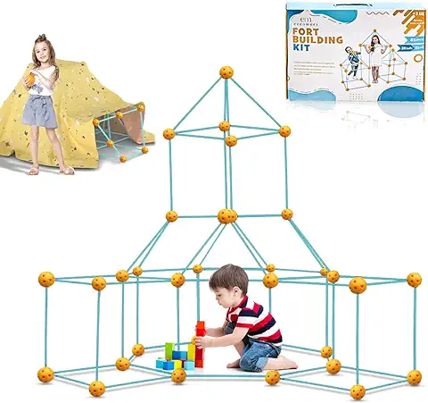 Eccomeri Kit de Construcción de Fuertes para Niños de 3 a 12 Años - Fortkid - Construye tu Tienda de Campaña Infantil - Cabañas (90 Piezas)  