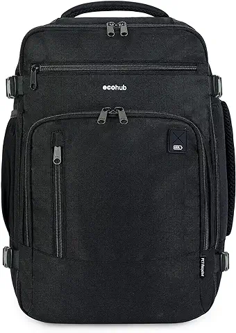 ECOHUB Ryanair Mochila Viaje Cabina Avion 40x20x25 Maletas de Viaje Cabina Bolsa de Viaje Bolso del Ordenador Portátil Maleta de Mano Under Seat Eco Pet Mochila para Equipaje de Mano 20L(Negro)  