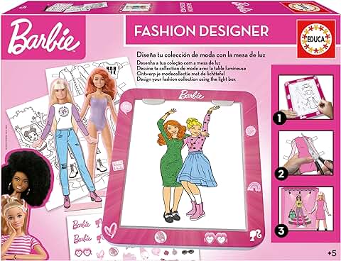 Educa - Juego Barbie Fashion Designer | CREA Infinitos Diseños y Combinaciones con la Mesa de luz Presume de Tus Looks Haciendo Desfilar Tus Figuras Barbie en el Desfile de Moda. A Partir de 5 Años.  