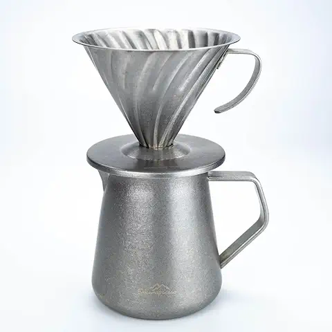 Erkundpresso. B1 Pour Over - Juego de Cafetera con Filtro, Color Plateado Antiguo mate de Acero Inoxidable (600 ml) para Café de Filtro, Viajes y Camping, Color Plateado  