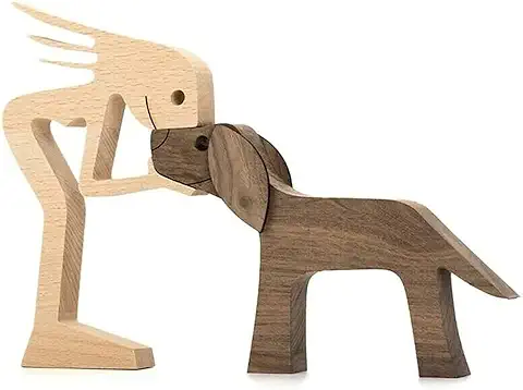 Escultura de Madera para Amantes de Las Mascota, Escultura de Madera para Familias y Cachorros,Estatua Humana de Madera Tallada a Mano, Regalo para Amantes de Las Mascotas (Mujeres y Perro)  