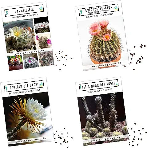 Exóticas Semillas de Cactus con alta tasa de Germinación - Set de Semillas Suculentas para su Propio Hermoso Cactus en flor (set de 4 Semillas Mixtas)  