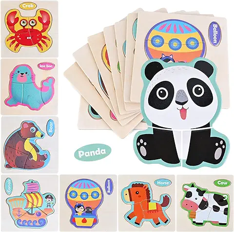 Faburo 8pcs Puzzles de Madera Juguetes Bebes, Puzzles de Madera de Animales para Niños, Juguetes Educativos Montessoris, Juego de Regalo Educativo Preescolar de Aprendizaje Temprano para Niños  