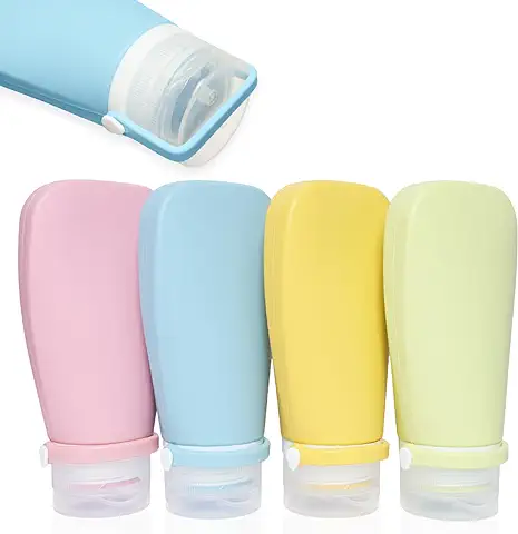 FAMOCA 4 Botes Viaje Rellenables 100ml De Silicona Con Cierre De Seguridad Libres De BPA - Botes Para Gel Y Champu Para Hombre Y Mujer - Botes Rellenables Viaje, Gimnasio, Salsas Con Etiquetas  