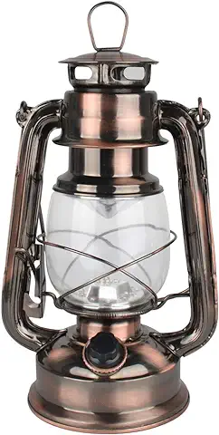 Farol led Vintage tipo Huracán, luz Blanca Cálida, Funciona con Pilas, de Metal Envejecido, para Colgar, con Interruptor de Atenuación, 15 Ledes, 150 Lúmenes, para uso Interior y Exterior (cobre)  