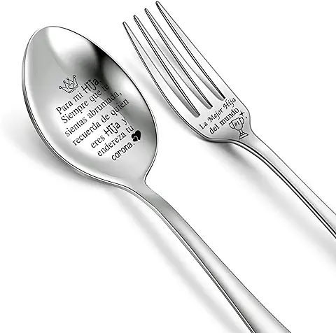 Hija Sopa Cena Cuchara Tenedor Set Inspirador Regalo Cumpleaños Cucharas De Café Grabadas Helado Acero Inoxidable Postre Torta Tenedores Graduación Regalo De Agradecimiento Cuchara De Navidad  