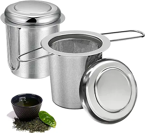 Filtros de Te Acero Inoxidable 2pcs Infusor Te con Asa Plegable Colador de Te con Tapa Filtro Infusiones Infusor de Té de Acero Inoxidable 304 Reutilizable Filtro Té para Taza Tetera Olla  