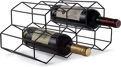 FOMANSH Botellero de Vino Apilable de Metal,Soporte para Estante para Botellas de Vino,Almacenamiento de Vino de Mesa para Exhibición,Organizador de Vinos para Hogar,Cocina,Bar,Bodega,Negro,2 Niveles  