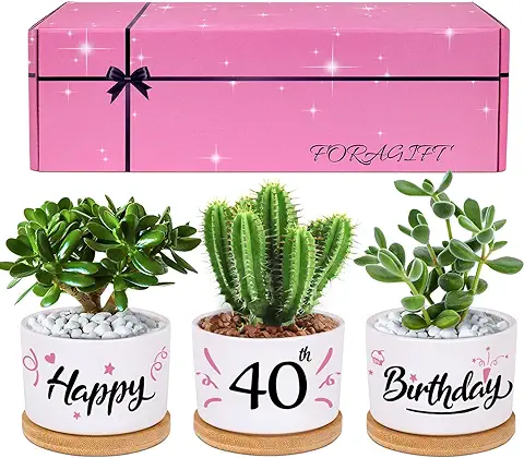 FORAGIFT Regalos de Cumpleaños Número 40 para Mujeres, Hermosos Regalos de 40 Cumpleaños para Ella, Nuestras Bonitas Macetas son Regalos Perfectos de Cumpleaños de 40 Años para Mujeres, Amigas o Ideas  
