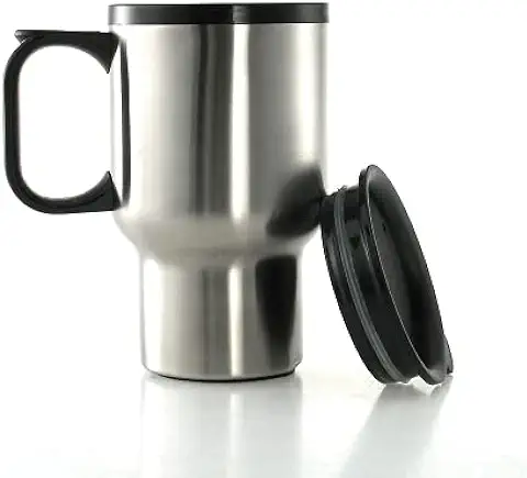 Franquihogar | Termo taza para Café de Acero Inoxidable 400 mL con asa Antiquemaduras | Vaso Térmico. Ligero y Lavable tipo MUG | Medidas 13 x 18 cm | Menaje Hogar y Oficina  