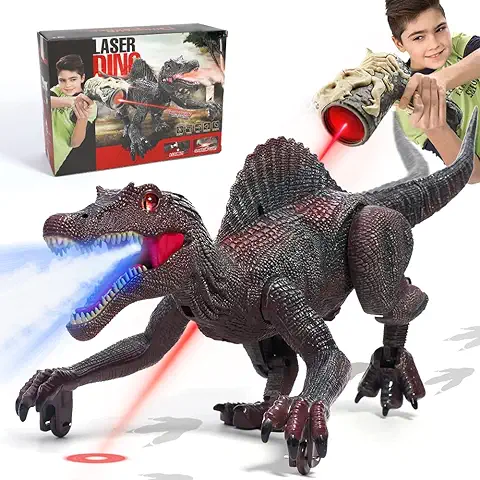 FRUSE Dinosaurios Juguetes,Dinosaurio Teledirigido con Trazado Luz,Niebla de Rocío,Luz LED,Rugido,Juguetes de Robot Spinosaurus,Regalos para Niños Niñas de 3 4 5 6 7 8(Rojo)  