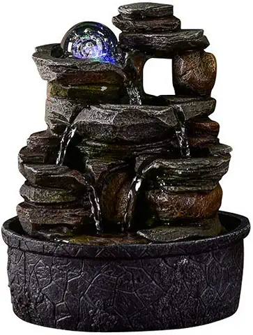 Fuente de Interior Cascada Naturaleza Efecto Piedra Rock Luz Colorida, Idea de Regalo, Decoración de Interior en Movimiento - Fuente de Mesa Zen Relajante, Objeto Feng Shui Felicidad, 23 cm - Satya  