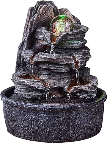 Fuente de Interior Cascade Nature Escalera Efecto Piedra Luz Colorida, Idea de Regalo, Decoración de Interior en Movimiento – Fuente de Mesa Zen Relajante, Objeto Portafelicidad, 25 cm – Luberon  