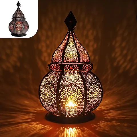 Gadgy ® Farol Arabe (36 cm) l para Velas y Luces Eléctricas l Interior y Exterior Decoración l Resistente al Viento l Estilo Marroquí-árabe/Indio-Oriental l Hecho a Mano | Negro  