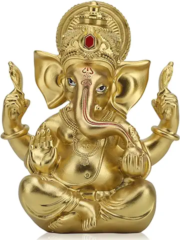 Ganesha Elefante Buda Estatua Ganesha Estatua Decoración Yoga Zen Meditación Altar Habitación Hogar Decoración Hindú Buda Tailandés Dios de la Riqueza (Oro)  