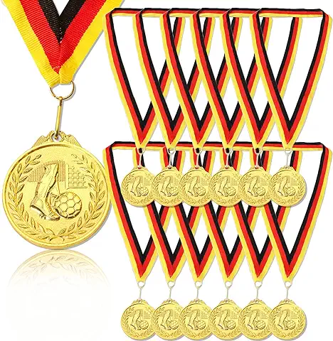 GEBETTER 12Pcs Medallas Oro Fútbol Metal + 12Pcs Cintas Cuello, Premio Partido Regalo Fiesta Deporte Actividad Deportiva Cumpleaños Infantil Niños Adultos Aficionados Hinchas (Fútbol)  