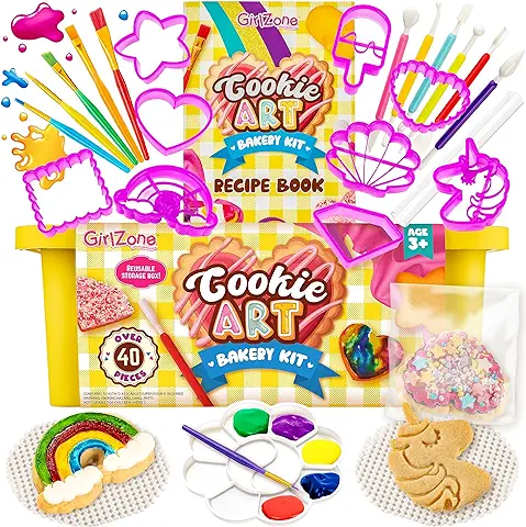 GirlZone Kit de Repostería Galletas Artísticas, Decora Galletas Usando Accesorios para Horneado como Plantillas, Pinceles y Cortadores para Niños, Cookie Art Bakery Kit  