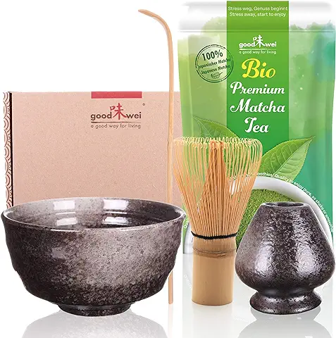 Goodwei Juego de Matcha - 30g Té Matcha Biológico Japonés (Goma, con Soporte Batidor)  