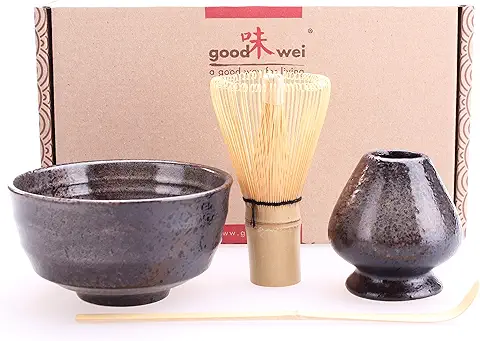 Goodwei Juego de té Matcha - Bol de té, Batidor y Soporte Incl. Caja de Regalo (Goma)  