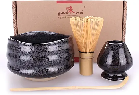 Goodwei Juego de té Matcha Premio - Cuenco Ceremonial, Batidor y Soporte (Tetsu, 80)  