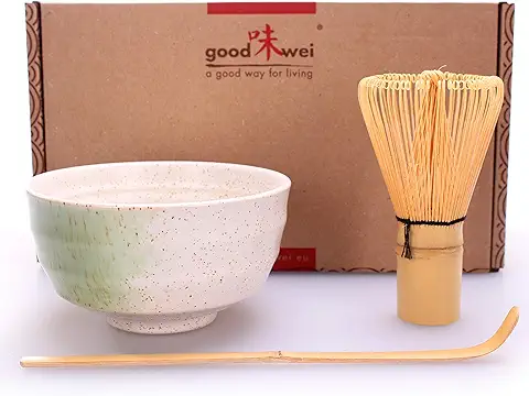 Goodwei Matcha Set - Juego de Té Matcha – Bol Té y Batidor Cuchara (Shiro)  