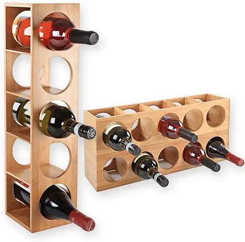 Gräfenstayn® 30543 Botelleros CUBE - Portabidones Apilable de Madera de Bambú para 5 Botellas de vino para la Colocación o el Montaje en la Pared, Expandible, Tamaño 13,5x12x53 cm (LxAnxAl)  