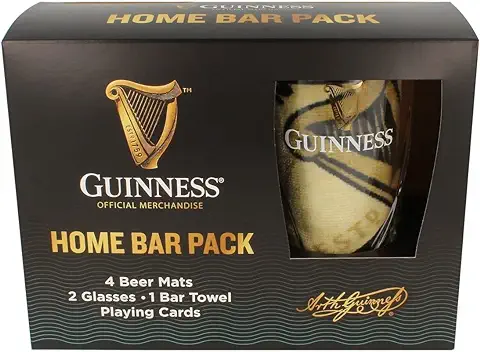 Guinness Home Bar Pack – Vasos de Pinta de Gravedad, Toalla de bar y Cartas de Juego Guinness Home Bar Pack – Vasos de Pinta de Gravedad, Toalla de bar y Cartas de Juego