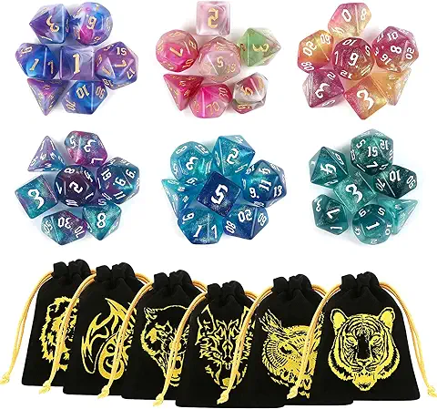 GWHOLE Dados Poliedricos 6 x 7 42 Piezas Dados de Juego para Dungeons and Dragons DND RPG MTG D20 D12 D10 D8 D6 D4 Juegos de Cartas de Mesa  