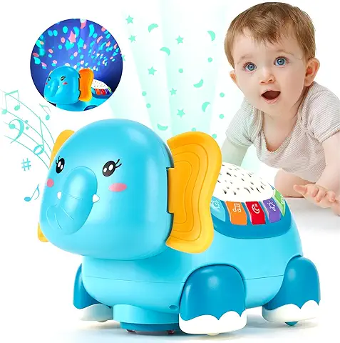 Hahaland Elefante Musical Proyector Juguetes Niños 1 Año, Juguetes Gatear para Bebes 6-12 Meses, Proyector de Luces Multicolor con Música Relajante, Regalos Originales para Bebes Niños 1 2 3 Años  