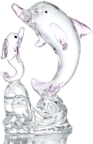 H&D HYALINE & DORA Figuras de Delfín de Cristal Doble Rosa, Adorno de Animales Marinos de Cristal, Escultura de arte de Cristal, Regalo Coleccionable para Mamá Amantes de los Delfines H&D HYALINE & DORA Figuras de Delfín de Cristal Doble Rosa, Adorno de Animales Marinos de Cristal, Escultura de arte de Cristal, Regalo Coleccionable para Mamá Amantes de los Delfines