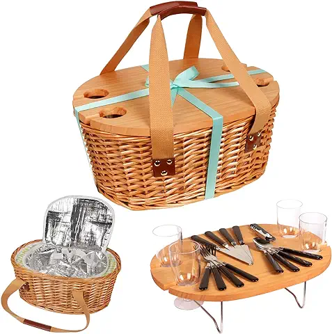Hap Tim Juego de Cesta de Picnic con Minimesa Plegable para Vino, Picnic, Bolsa Térmica Grande y Juego de Cubiertos para 4 Personas, Regalos para Parejas, Regalos de boda (EU-Y2209-4-CM) Hap Tim Juego de Cesta de Picnic con Minimesa Plegable para Vino, Picnic, Bolsa Térmica Grande y Juego de Cubiertos para 4 Personas, Regalos para Parejas, Regalos de boda (EU-Y2209-4-CM)